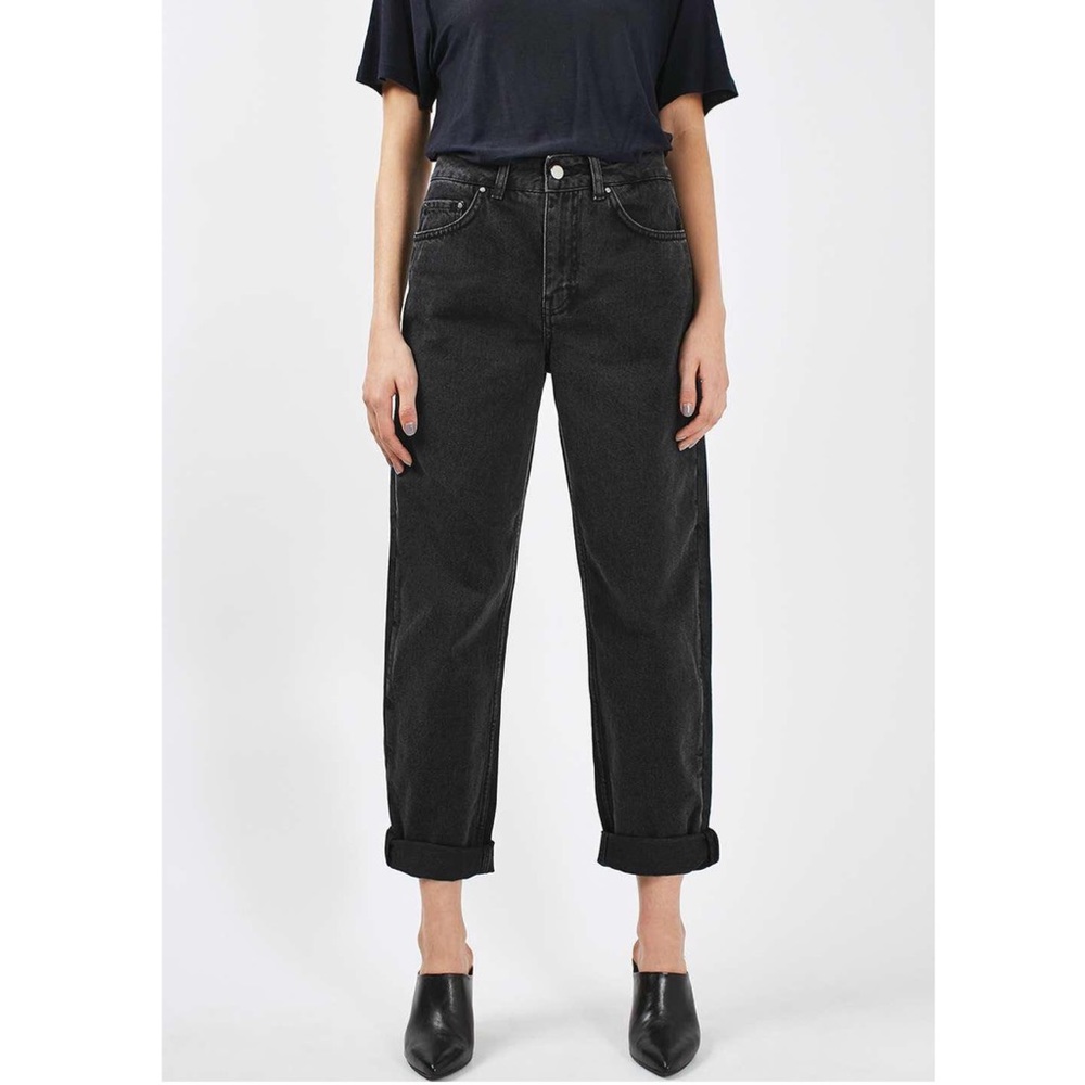 TOPSHOP Moto Black New Boyfriend Mid Rise Loose Fit Jeans Size W26 L32 NWT